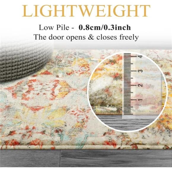 Boho Machine Washable Rugs Area Rugs for Living Room Non-Slip Throw Bedroom Rug - Picture 6 of 7